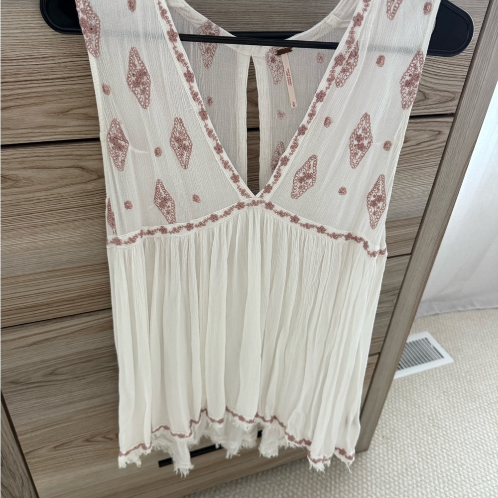 Free People Cream Blouse with Pink Detailing